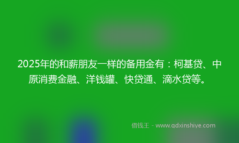 2025年的和薪朋友一样的备用金有：柯基贷、中原消费金融、洋钱罐、快贷通、滴水贷等。