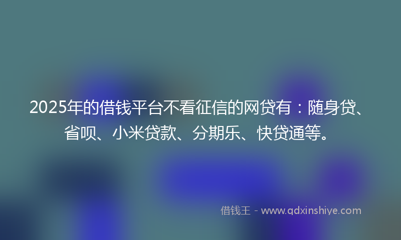 2025年的借钱平台不看征信的网贷有：随身贷、省呗、小米贷款、分期乐、快贷通等。