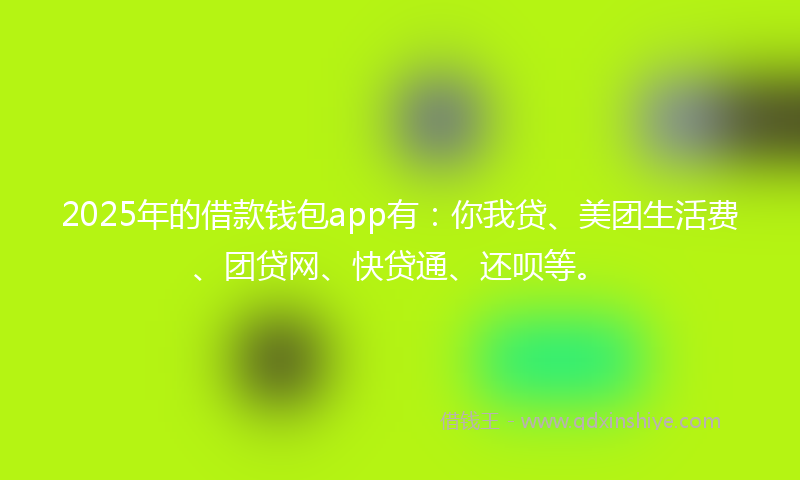 2025年的借款钱包app有：你我贷、美团生活费、团贷网、快贷通、还呗等。