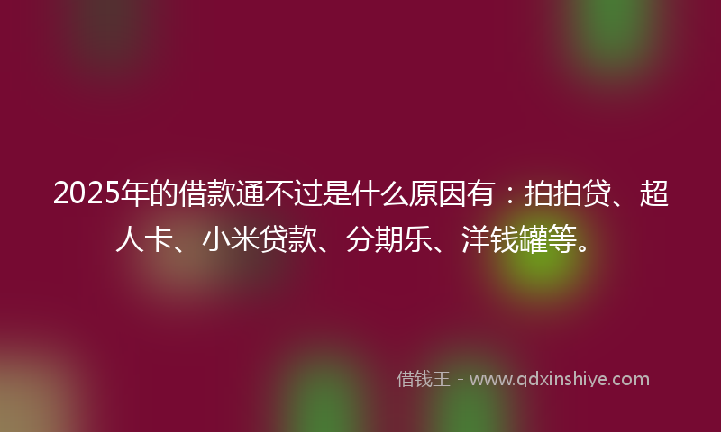 2025年的借款通不过是什么原因有：拍拍贷、超人卡、小米贷款、分期乐、洋钱罐等。