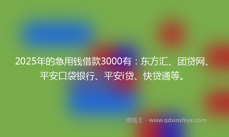 2025年的急用钱借款3000有：东方汇、团贷网、平安口袋银行、平安i贷、快贷通等。