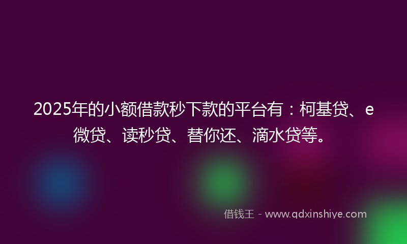 2025年的小额借款秒下款的平台有：柯基贷、e微贷、读秒贷、替你还、滴水贷等。