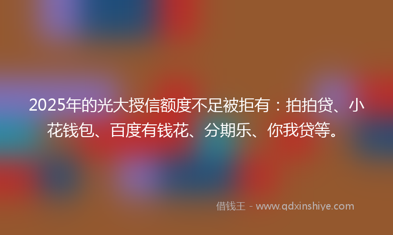 2025年的光大授信额度不足被拒有：拍拍贷、小花钱包、百度有钱花、分期乐、你我贷等。