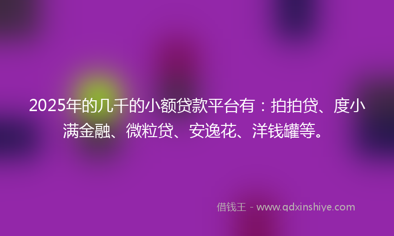 2025年的几千的小额贷款平台有：拍拍贷、度小满金融、微粒贷、安逸花、洋钱罐等。