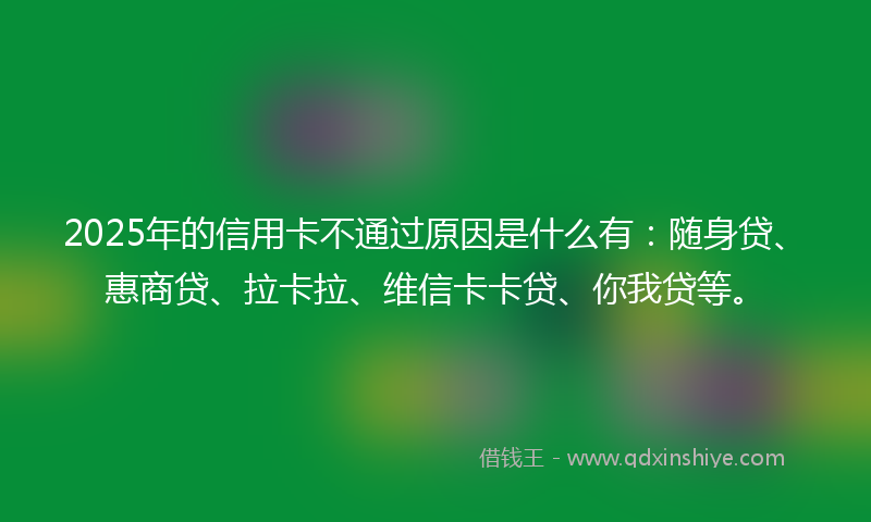 2025年的信用卡不通过原因是什么有：随身贷、惠商贷、拉卡拉、维信卡卡贷、你我贷等。