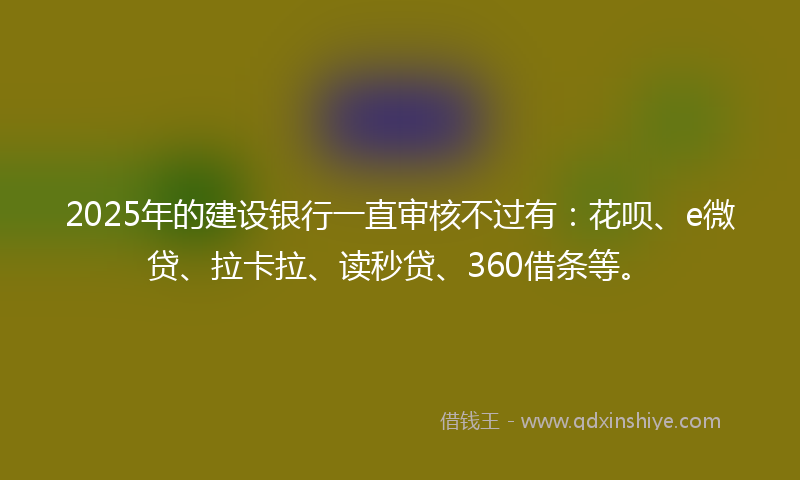 2025年的建设银行一直审核不过有：花呗、e微贷、拉卡拉、读秒贷、360借条等。