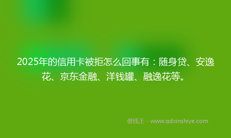 2025年的信用卡被拒怎么回事有：随身贷、安逸花、京东金融、洋钱罐、融逸花等。