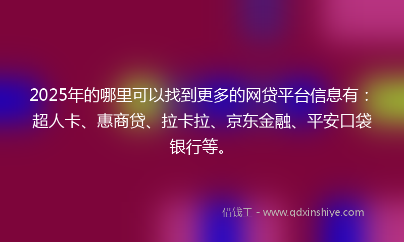 2025年的哪里可以找到更多的网贷平台信息有：超人卡、惠商贷、拉卡拉、京东金融、平安口袋银行等。