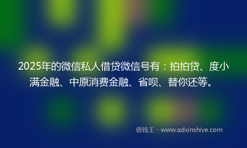 2025年的微信私人借贷微信号有：拍拍贷、度小满金融、中原消费金融、省呗、替你还等。