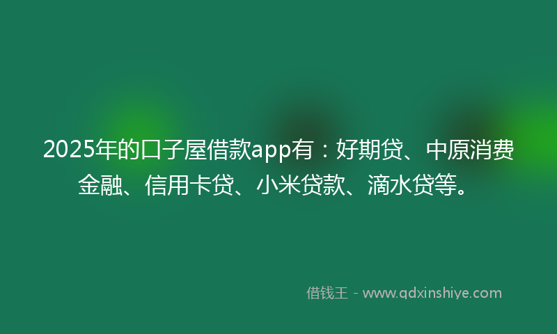 2025年的口子屋借款app有：好期贷、中原消费金融、信用卡贷、小米贷款、滴水贷等。