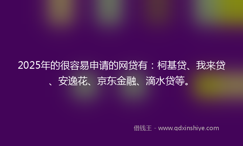 2025年的很容易申请的网贷有：柯基贷、我来贷、安逸花、京东金融、滴水贷等。