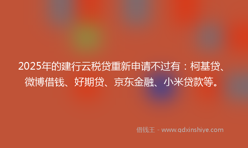 2025年的建行云税贷重新申请不过有：柯基贷、微博借钱、好期贷、京东金融、小米贷款等。
