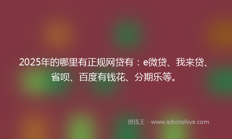 2025年的哪里有正规网贷有：e微贷、我来贷、省呗、百度有钱花、分期乐等。
