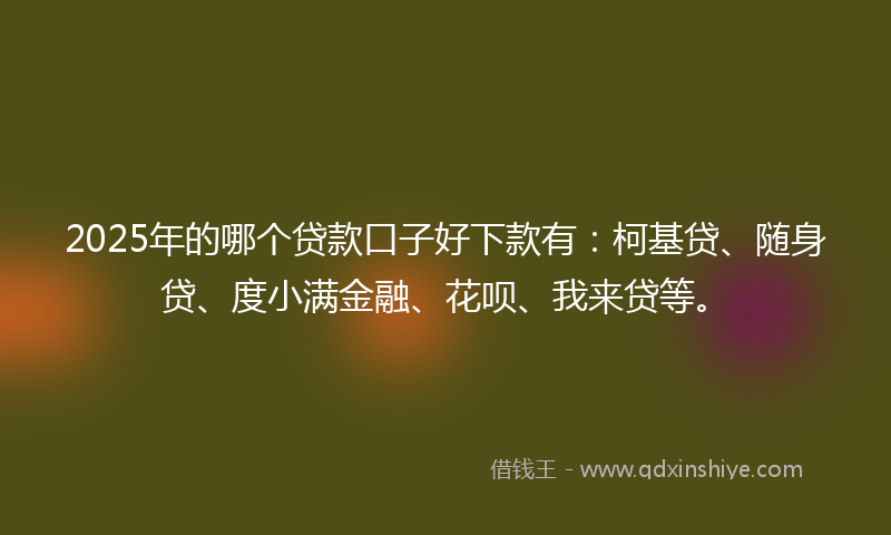 2025年的哪个贷款口子好下款有：柯基贷、随身贷、度小满金融、花呗、我来贷等。
