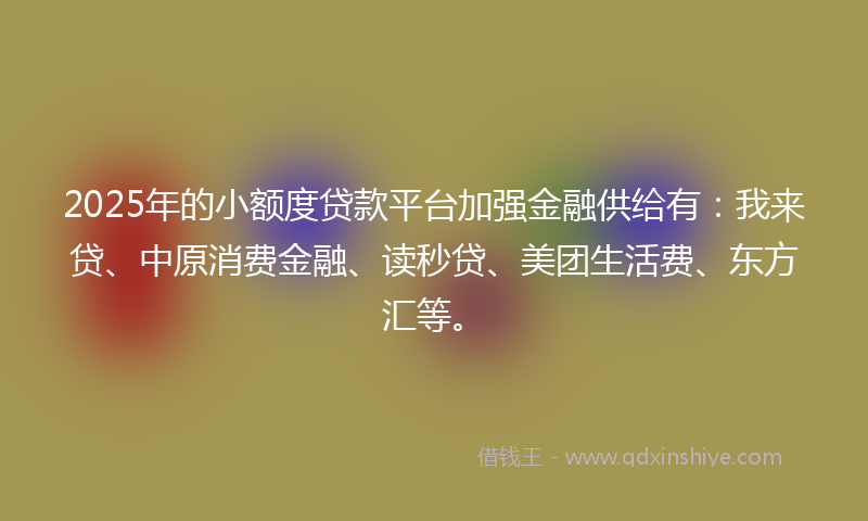 2025年的小额度贷款平台加强金融供给有：我来贷、中原消费金融、读秒贷、美团生活费、东方汇等。
