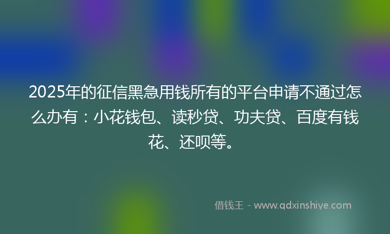 2025年的征信黑急用钱所有的平台申请不通过怎么办有：小花钱包、读秒贷、功夫贷、百度有钱花、还呗等。