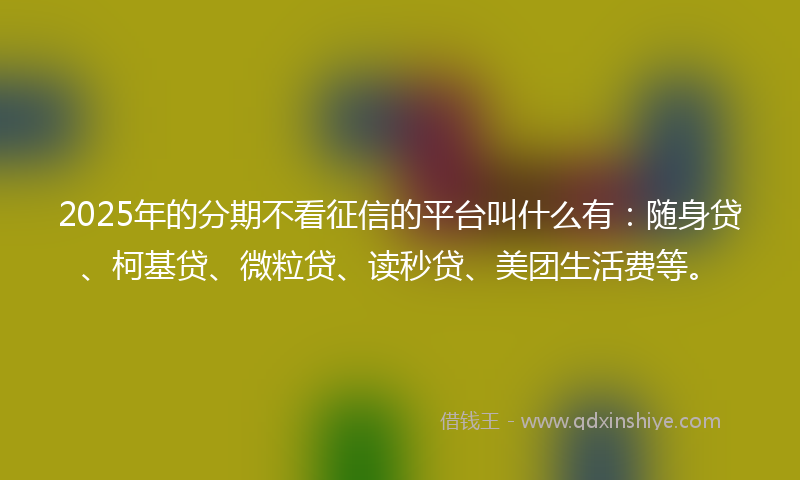 2025年的分期不看征信的平台叫什么有：随身贷、柯基贷、微粒贷、读秒贷、美团生活费等。