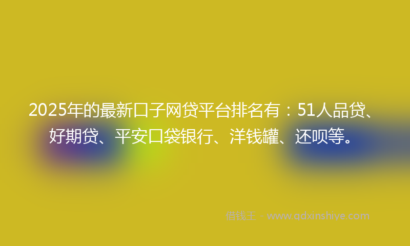 2025年的最新口子网贷平台排名有：51人品贷、好期贷、平安口袋银行、洋钱罐、还呗等。