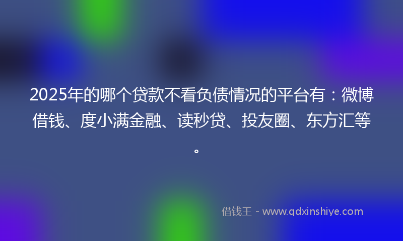2025年的哪个贷款不看负债情况的平台有：微博借钱、度小满金融、读秒贷、投友圈、东方汇等。