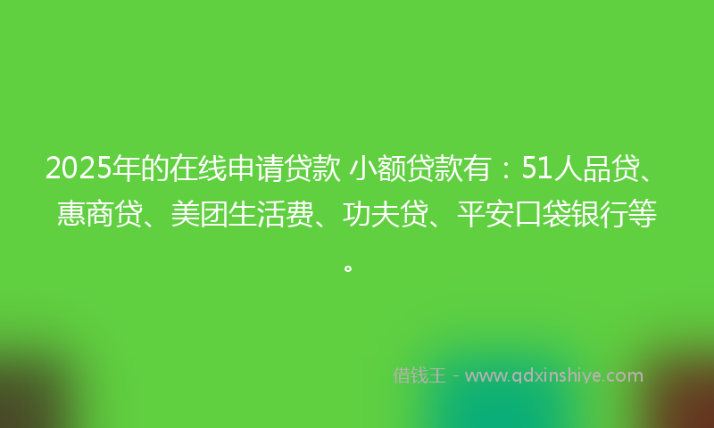 2025年的在线申请贷款 小额贷款有：51人品贷、惠商贷、美团生活费、功夫贷、平安口袋银行等。