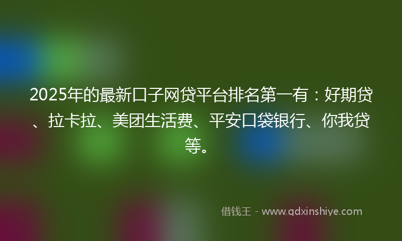 2025年的最新口子网贷平台排名第一有：好期贷、拉卡拉、美团生活费、平安口袋银行、你我贷等。