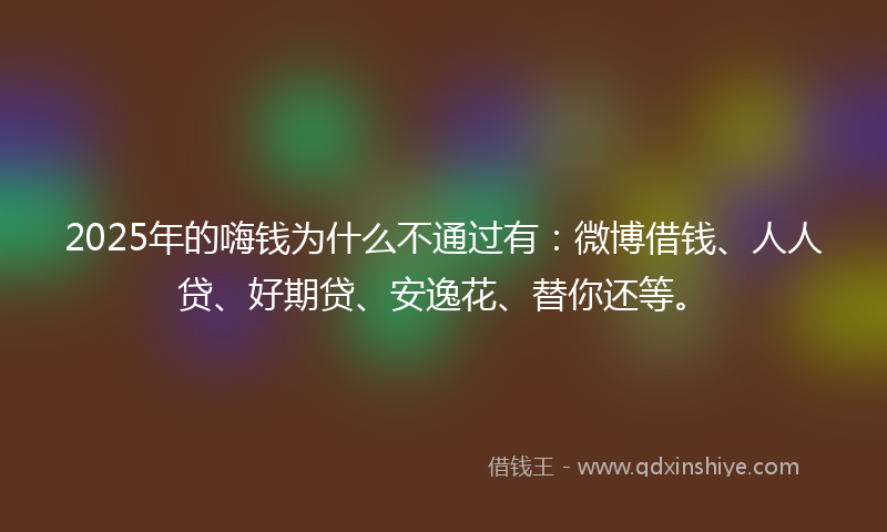 2025年的嗨钱为什么不通过有：微博借钱、人人贷、好期贷、安逸花、替你还等。