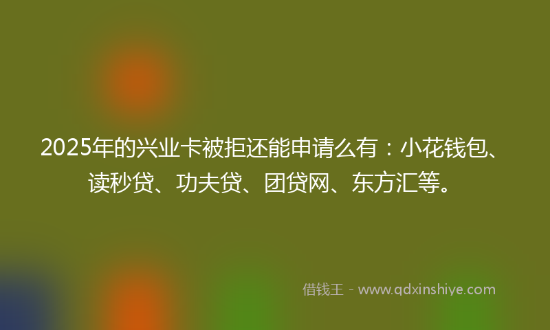 2025年的兴业卡被拒还能申请么有：小花钱包、读秒贷、功夫贷、团贷网、东方汇等。