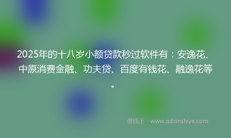 2025年的十八岁小额贷款秒过软件有：安逸花、中原消费金融、功夫贷、百度有钱花、融逸花等。