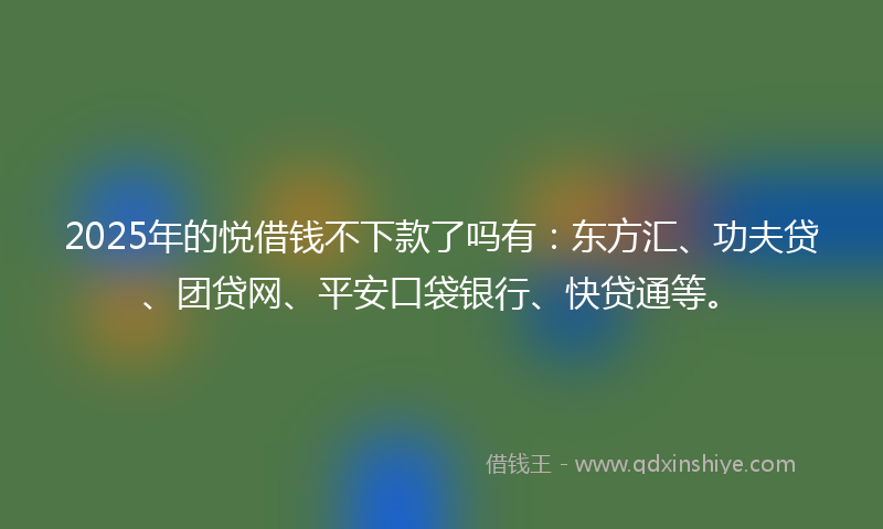 2025年的悦借钱不下款了吗有：东方汇、功夫贷、团贷网、平安口袋银行、快贷通等。