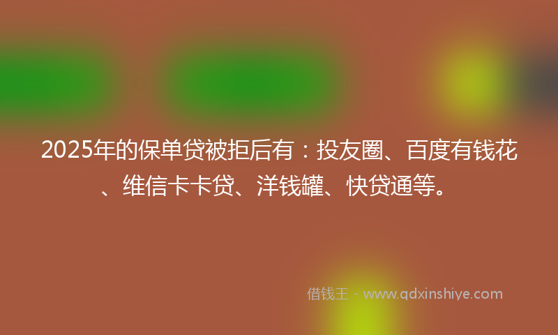 2025年的保单贷被拒后有：投友圈、百度有钱花、维信卡卡贷、洋钱罐、快贷通等。