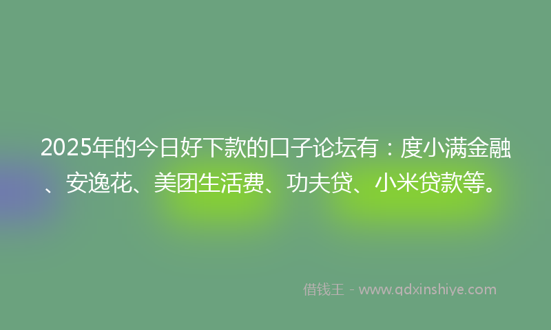 2025年的今日好下款的口子论坛有：度小满金融、安逸花、美团生活费、功夫贷、小米贷款等。