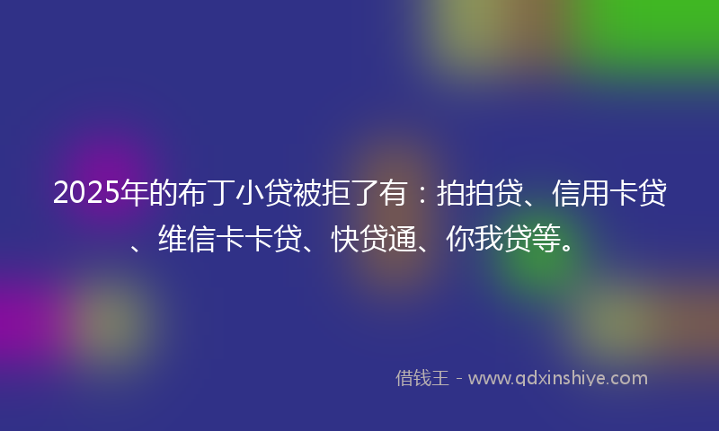 2025年的布丁小贷被拒了有：拍拍贷、信用卡贷、维信卡卡贷、快贷通、你我贷等。