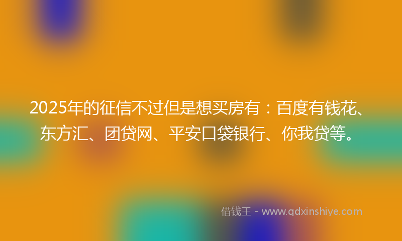 2025年的征信不过但是想买房有：百度有钱花、东方汇、团贷网、平安口袋银行、你我贷等。