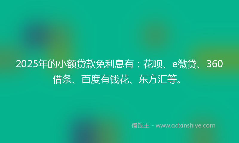 2025年的小额贷款免利息有：花呗、e微贷、360借条、百度有钱花、东方汇等。