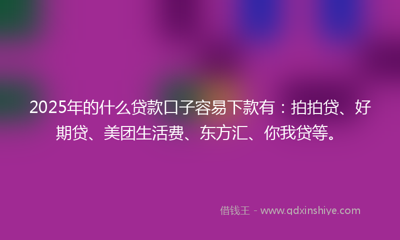 2025年的什么贷款口子容易下款有：拍拍贷、好期贷、美团生活费、东方汇、你我贷等。