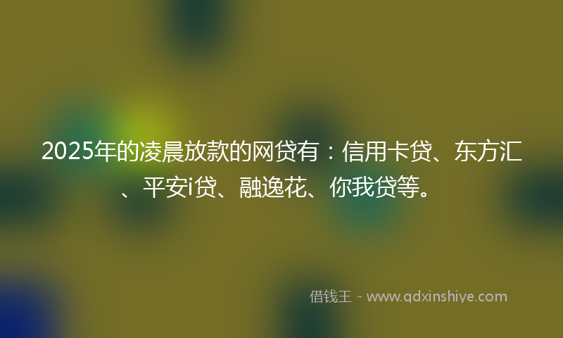 2025年的凌晨放款的网贷有：信用卡贷、东方汇、平安i贷、融逸花、你我贷等。