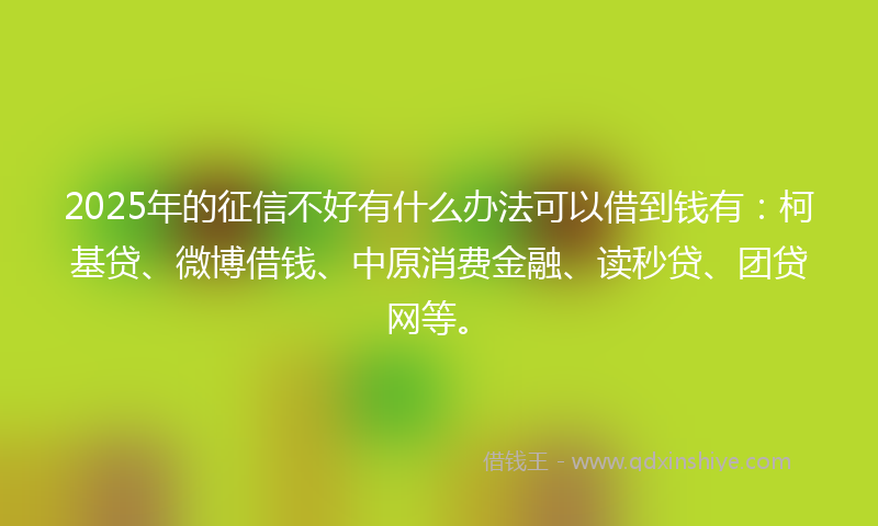 2025年的征信不好有什么办法可以借到钱有：柯基贷、微博借钱、中原消费金融、读秒贷、团贷网等。