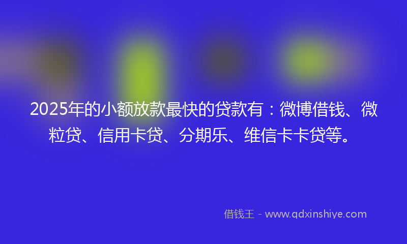 2025年的小额放款最快的贷款有：微博借钱、微粒贷、信用卡贷、分期乐、维信卡卡贷等。