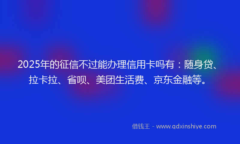 2025年的征信不过能办理信用卡吗有：随身贷、拉卡拉、省呗、美团生活费、京东金融等。