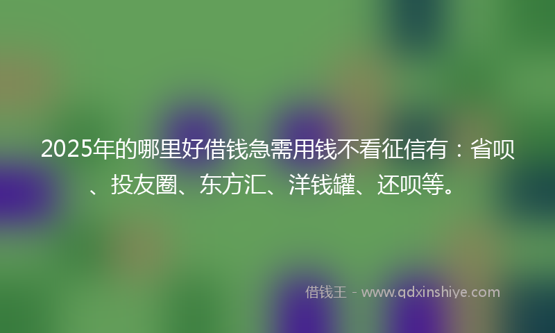 2025年的哪里好借钱急需用钱不看征信有：省呗、投友圈、东方汇、洋钱罐、还呗等。