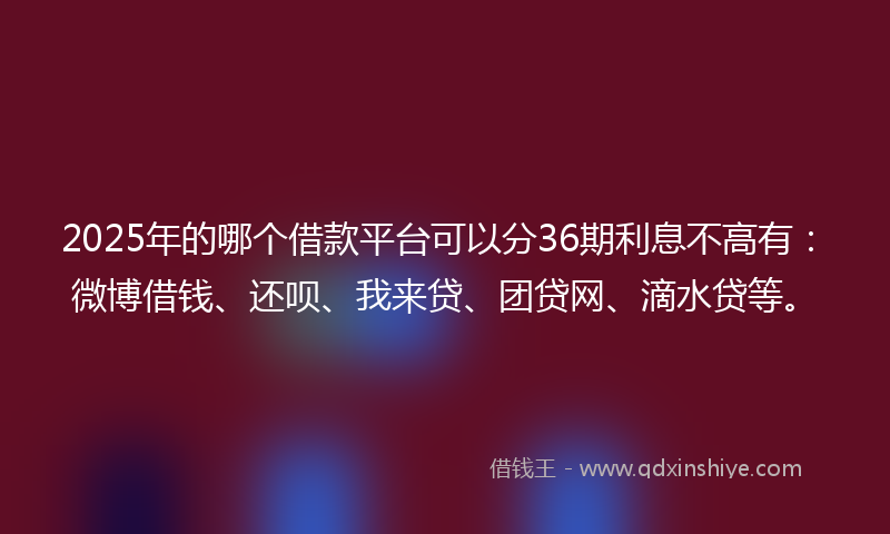 2025年的哪个借款平台可以分36期利息不高有：微博借钱、还呗、我来贷、团贷网、滴水贷等。