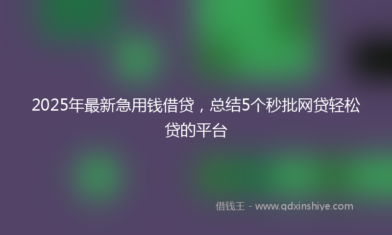 2025年最新急用钱借贷，总结5个秒批网贷轻松贷的平台