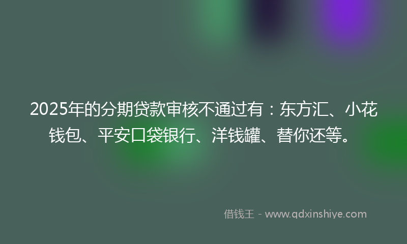 2025年的分期贷款审核不通过有：东方汇、小花钱包、平安口袋银行、洋钱罐、替你还等。