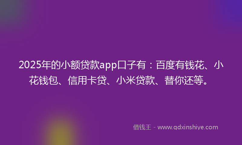 2025年的小额贷款app口子有：百度有钱花、小花钱包、信用卡贷、小米贷款、替你还等。