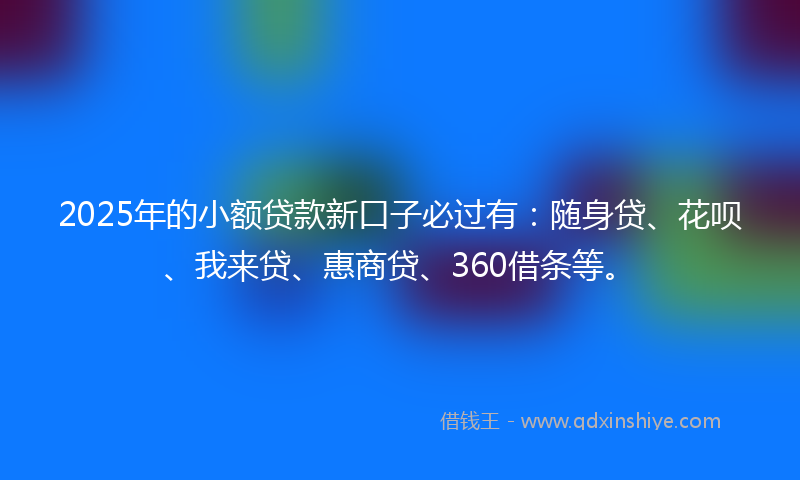 2025年的小额贷款新口子必过有：随身贷、花呗、我来贷、惠商贷、360借条等。