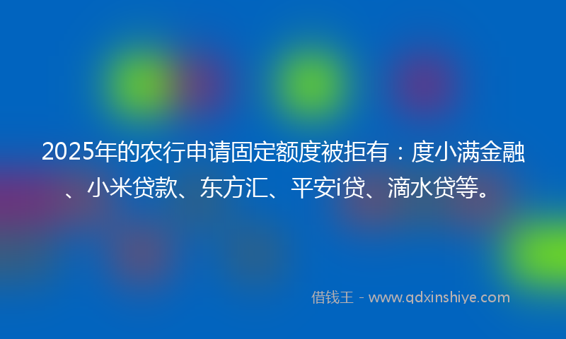2025年的农行申请固定额度被拒有：度小满金融、小米贷款、东方汇、平安i贷、滴水贷等。