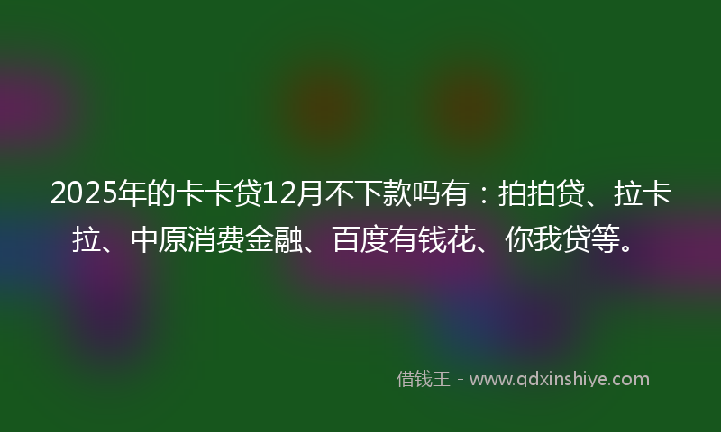 2025年的卡卡贷12月不下款吗有：拍拍贷、拉卡拉、中原消费金融、百度有钱花、你我贷等。