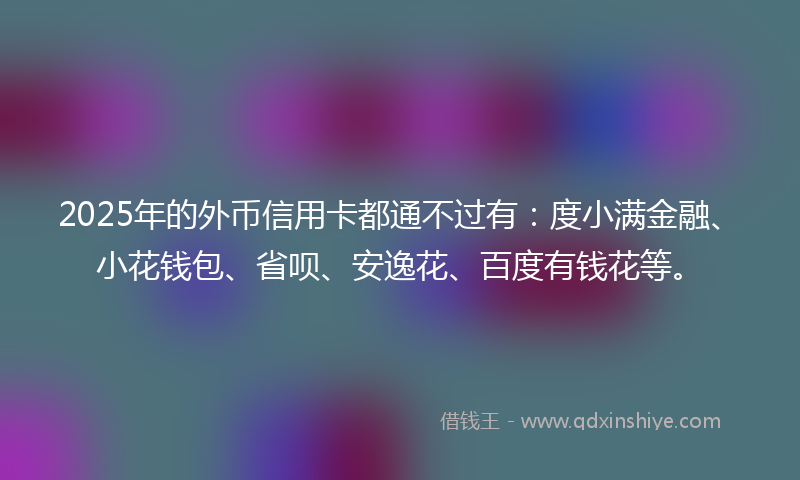 2025年的外币信用卡都通不过有：度小满金融、小花钱包、省呗、安逸花、百度有钱花等。