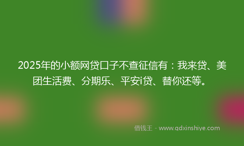 2025年的小额网贷口子不查征信有：我来贷、美团生活费、分期乐、平安i贷、替你还等。