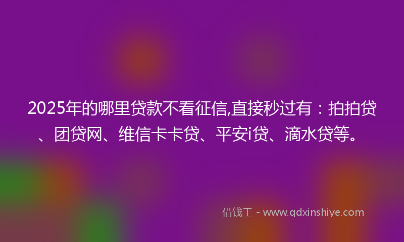 2025年的哪里贷款不看征信,直接秒过有：拍拍贷、团贷网、维信卡卡贷、平安i贷、滴水贷等。